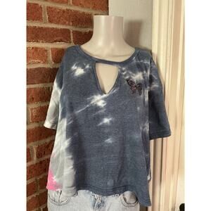 Tie Dye Butterfly Top Jolie & Joy 3X Blue Cutout Neck Casual Tee Plus size